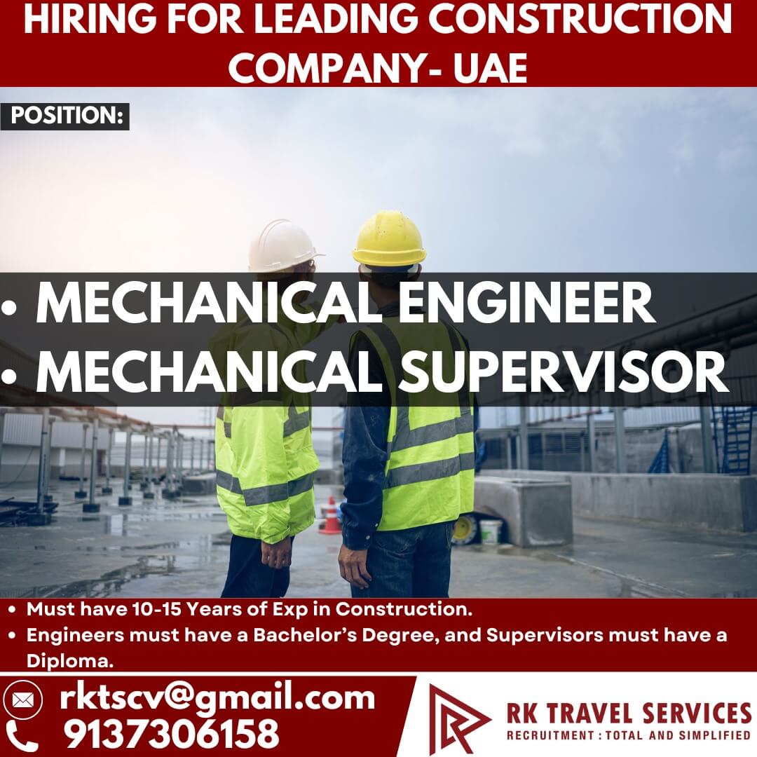 HIRING FOR LEADING CONSTRUCTION COMPANY- UAE