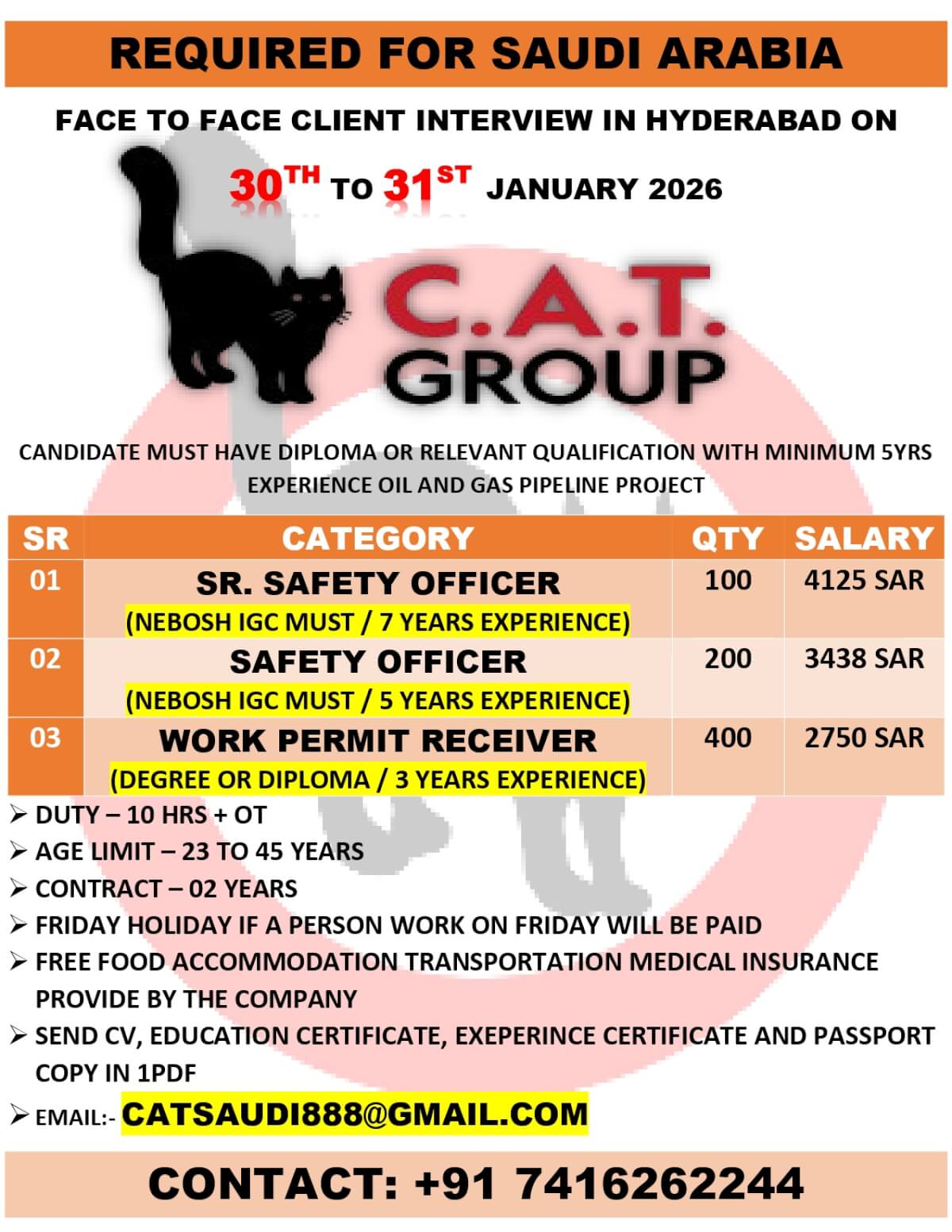 CLIENT INTERVIEW IN HYDERABAD (CAT INTERNATIONAL COMPANY) KSA CLIENT INTERVIEW IN HYDERABAD (CAT INTERNATIONAL COMPANY) KSA