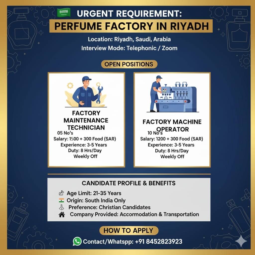 URGENT REQUIREMENT: PERFUME FACTORY IN RIYADH
