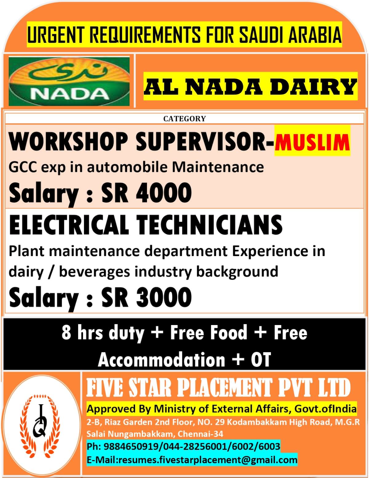 URGENT REQUIREMENT FOR SAUDI ARABIA