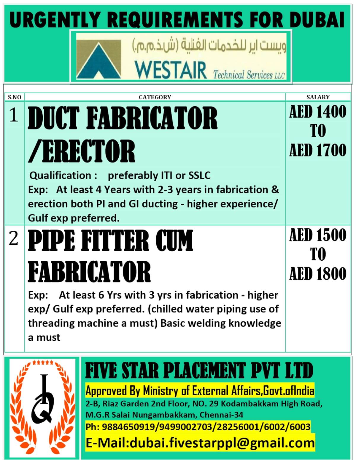 URGENT REQUIREMENT FOR DUBAI