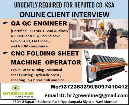 URGENTLY REQUIRED FOR REPUTED CO. KSA