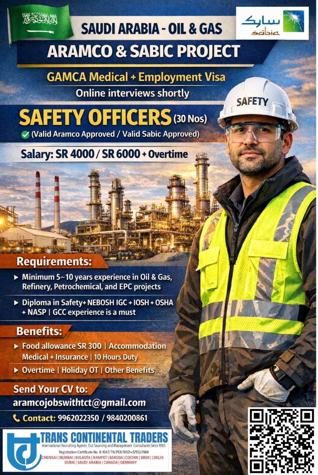 HIRING FOR ARAMCO AND SABIC PROJECT-SAFETY OFFICER