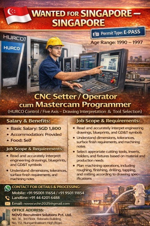 CNC Setter / Operator cum Mastercam Programmer (HURCO Control / Five Axis – Drawing Interpretation & Tool Selection)