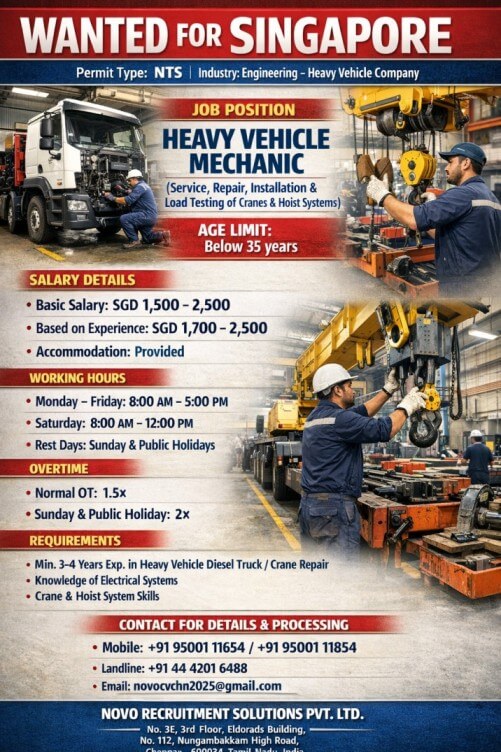 Heavy Vehicle Mechanic (Service, Repair, Installation & Load Testing of Cranes & Hoist Systems)