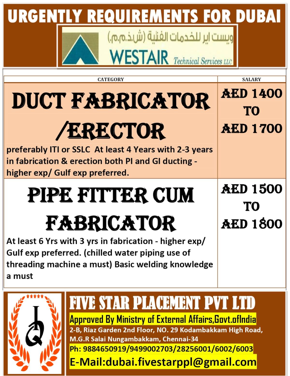URGENT REQUIREMENT FOR DUBAI