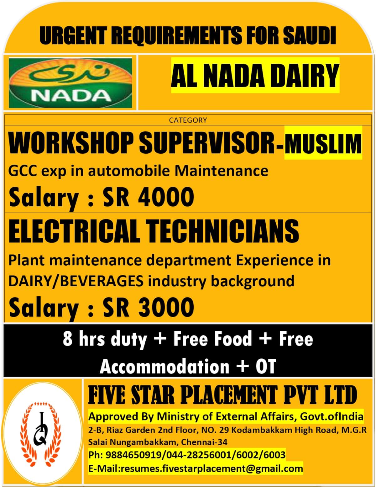 URGENT REQUIREMENT FOR SAUDI ARABIA