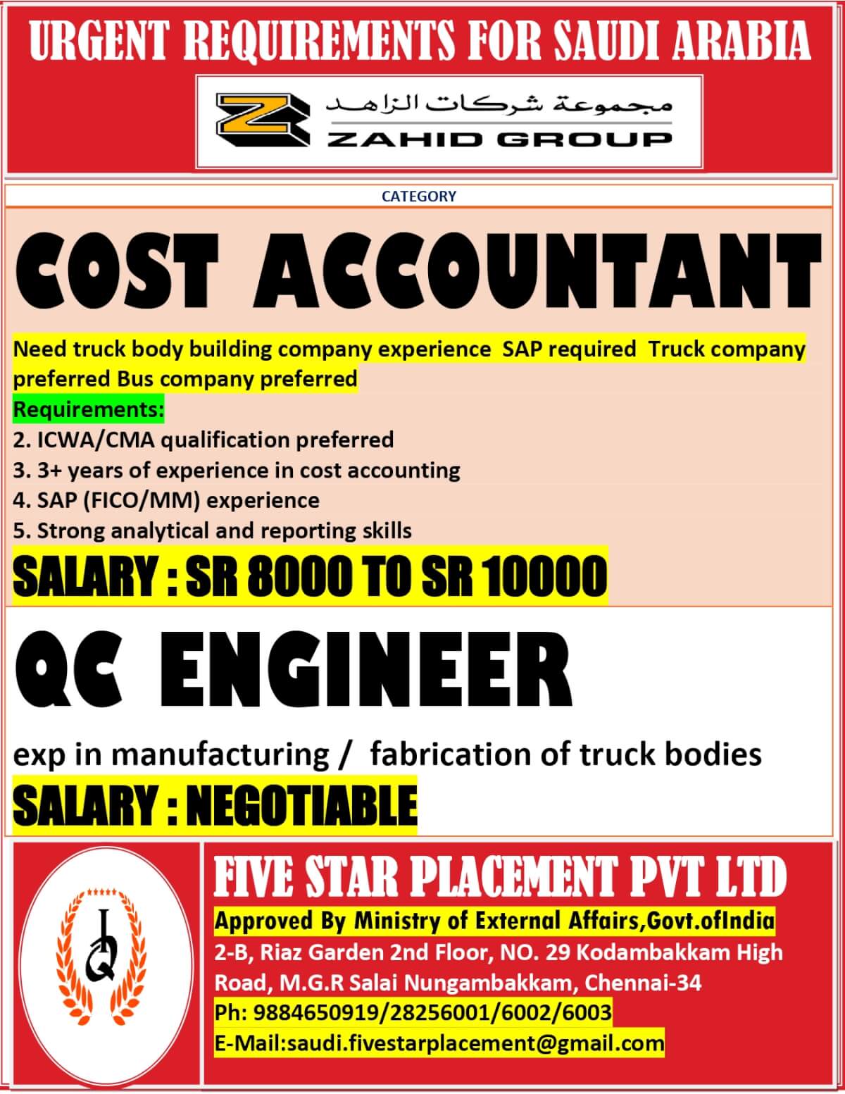 URGENT REQUIREMENT FOR SAUDI ARABIA