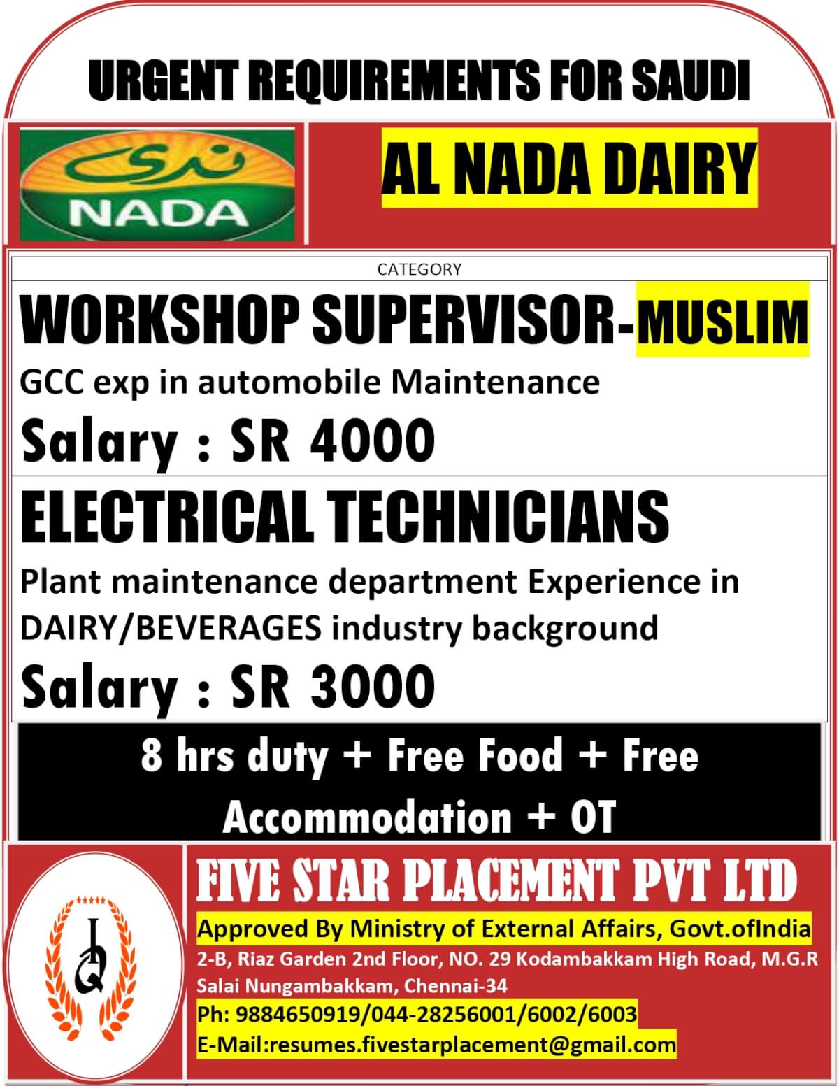 URGENT REQUIREMENT FOR SAUDI ARABIA