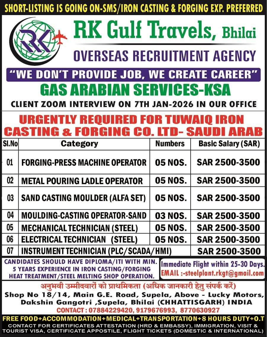 HIRING FOR A GAS ARABIA COMPANY -FOR THEIR TUWAIQ STEEL - KSA