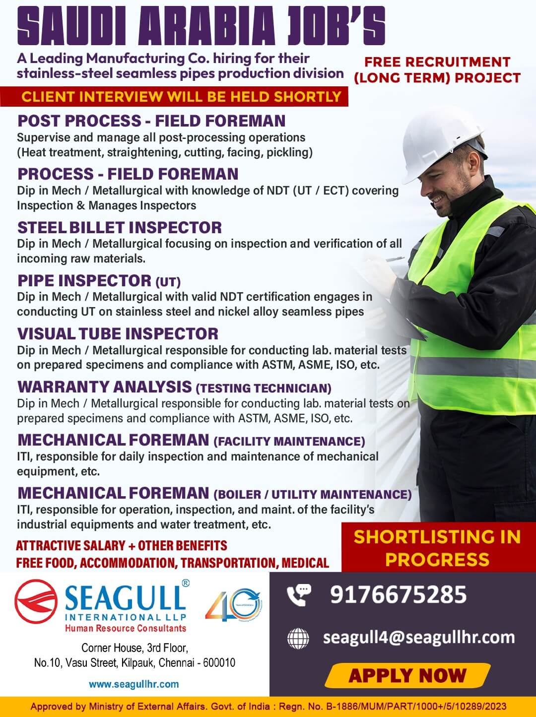 FREE & VERY URGENT REQUIREMENTS FOR SAUDI ARABIA - KSA