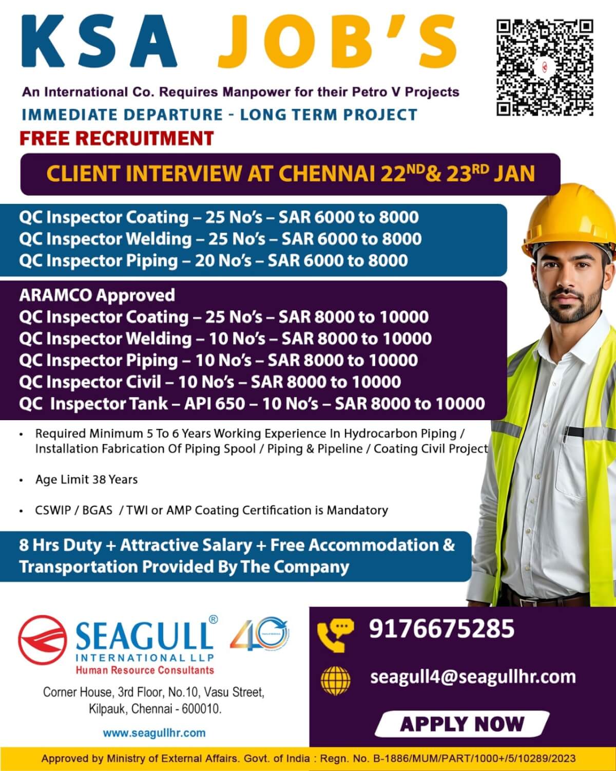 FREE & VERY URGENT REQUIREMENTS FOR SAUDI ARABIA - KSA FOR QA QC OIL & GAS PROJECT
