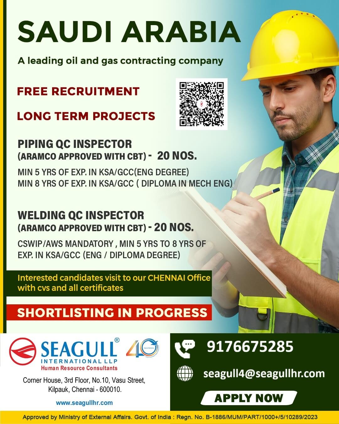 FREE & VERY URGENT REQUIREMENTS FOR SAUDI ARABIA - KSA FOR QA QC OIL & GAS PROJECT