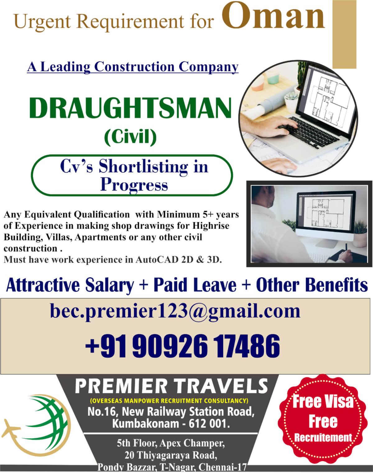 Urgently Requirement For Draughtsman(civil)