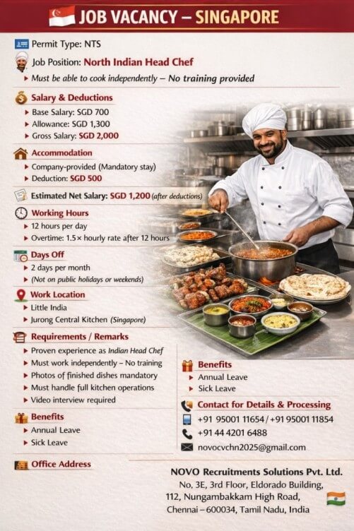 North Indian Head Chef Must be able to cook independently – No training provided