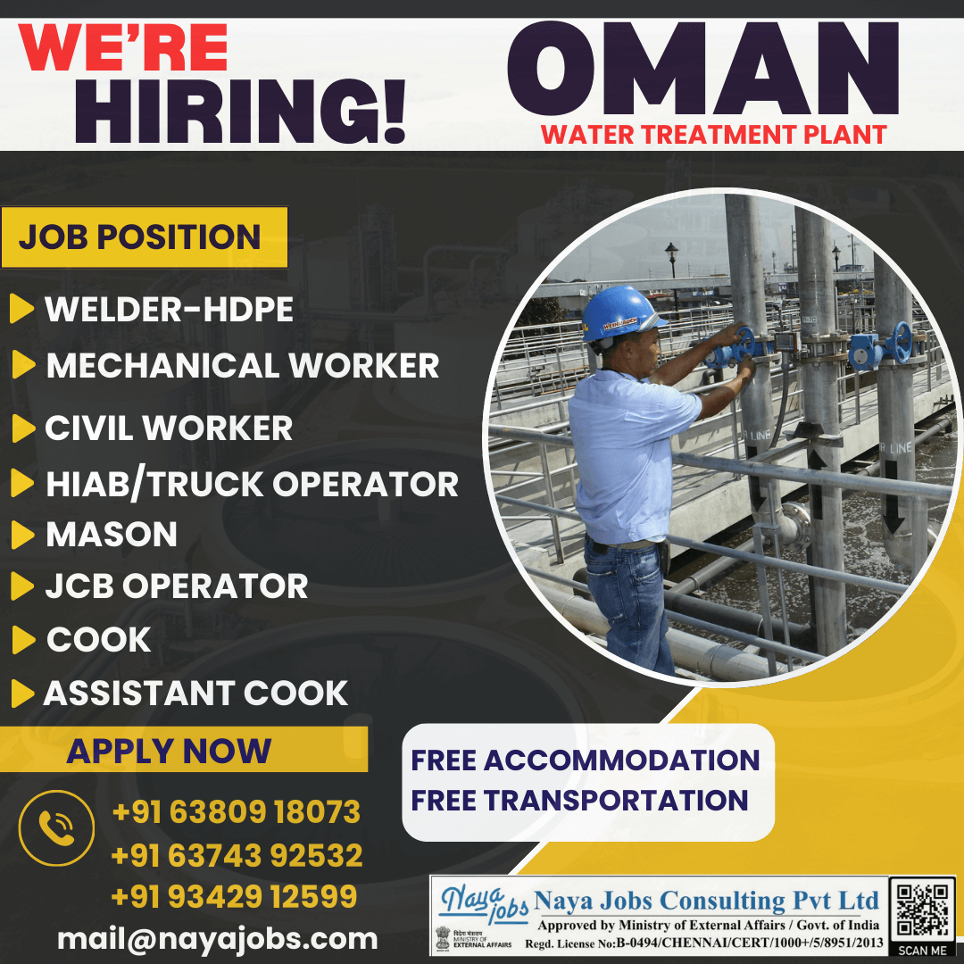 WE’RE HIRING – OMAN WATER TREATMENT PLANT PROJECT WE’RE HIRING – OMAN WATER TREATMENT PLANT PROJECT