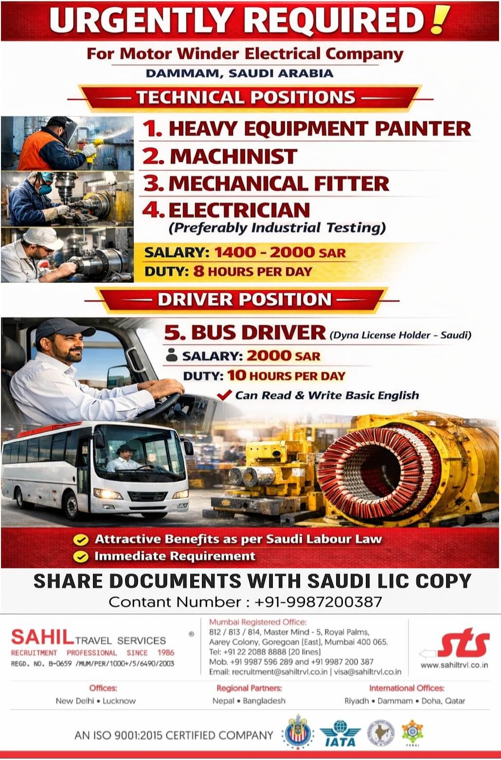 URGENTLY REQUIRED FOR HIGHLY REPUTED AND HUGE COMPANY DAMMAM, SAUDI ARABIA.