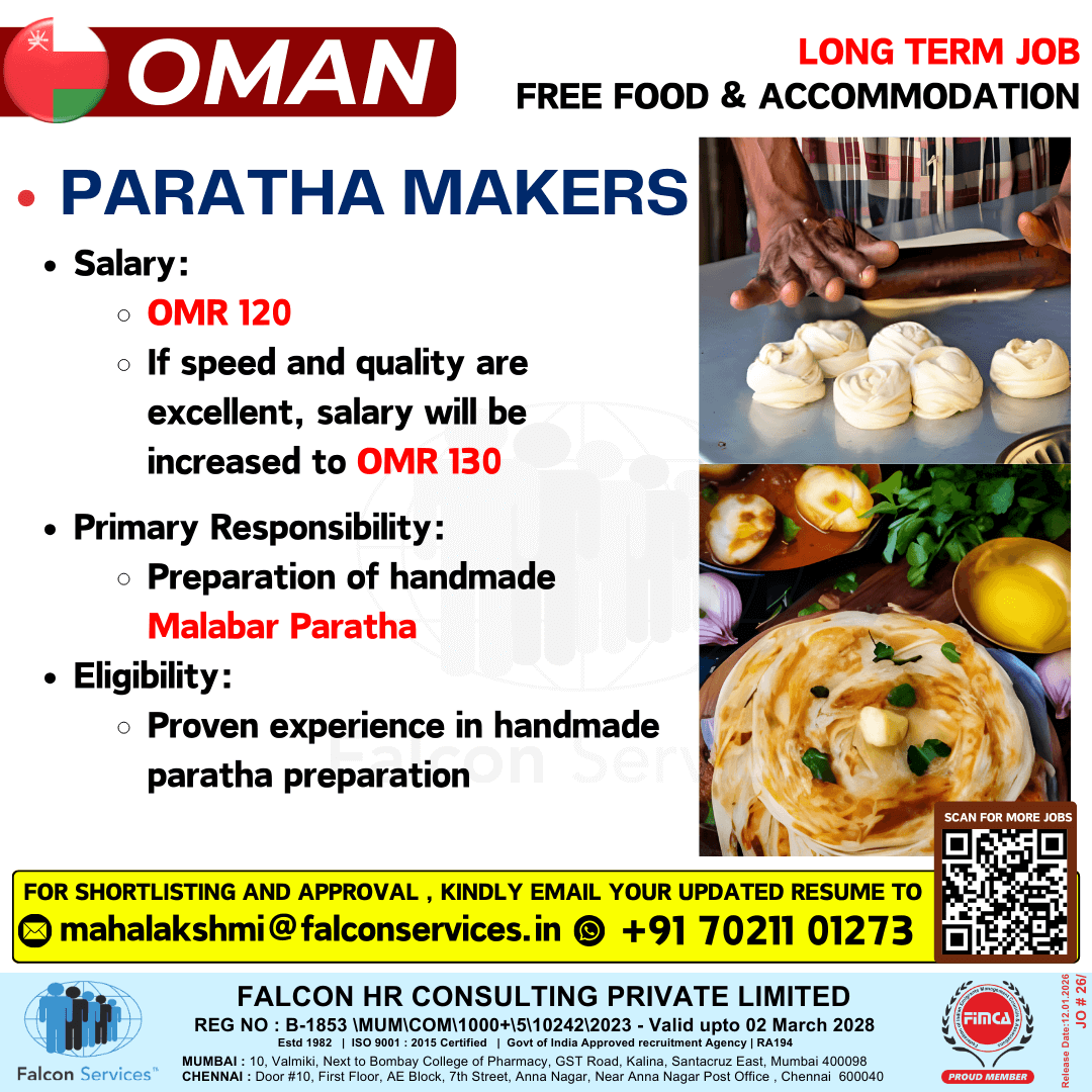 ? OMAN HIRING – PARATHA MAKERS ??