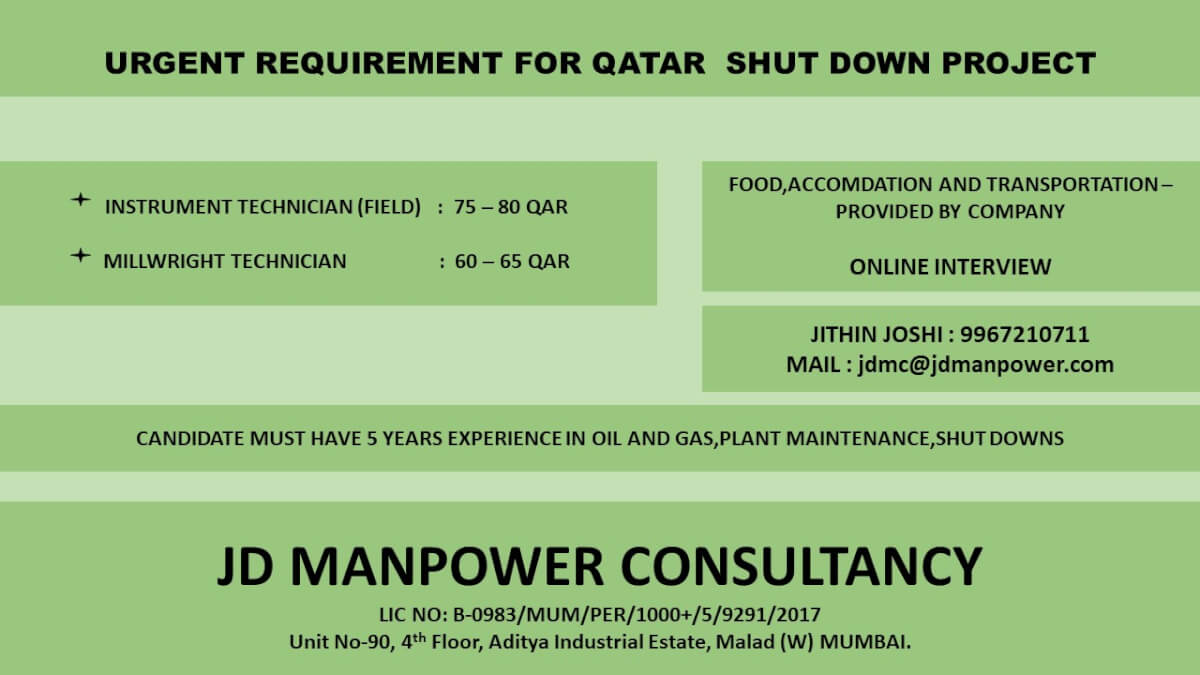URGENT REQUIREMENT FOR OIL AND GAS COMPANY