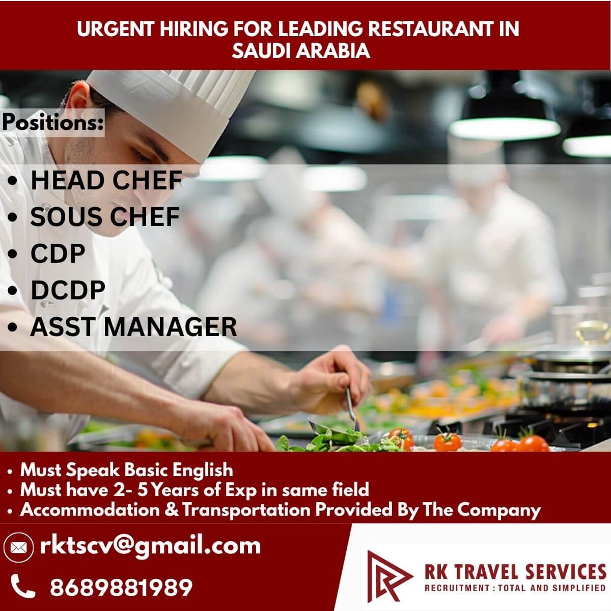 URGENT HIRING FOR LEADING RESTAURANT IN SAUDI ARABIA URGENT HIRING FOR LEADING RESTAURANT IN SAUDI ARABIA