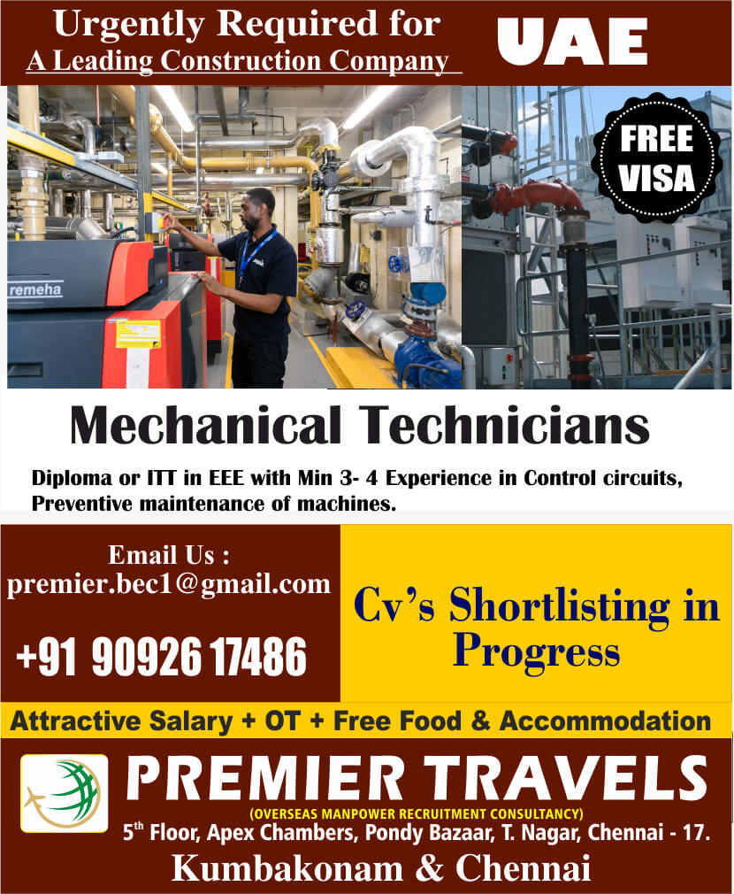URGENTLY REQUIREMENT FOR MECHANICAL TECHNICIAN URGENTLY REQUIREMENT FOR MECHANICAL TECHNICIAN