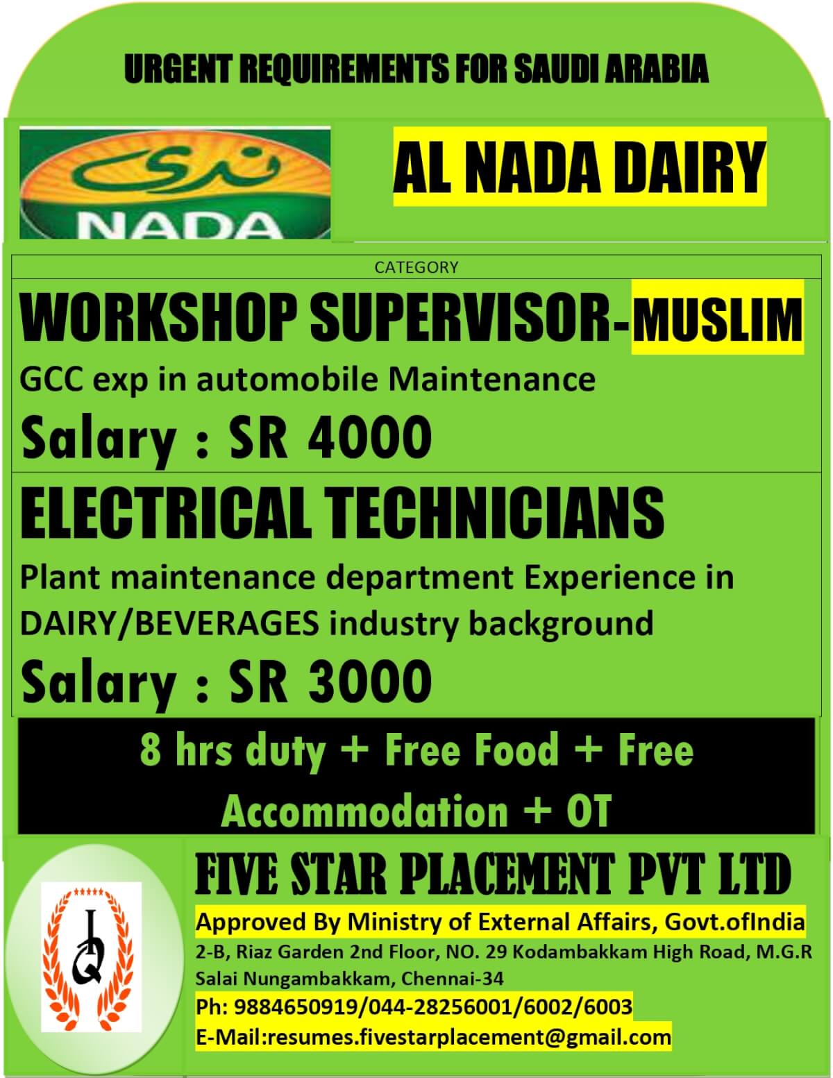 URGENT REQUIREMENT FOR SAUDI ARABIA