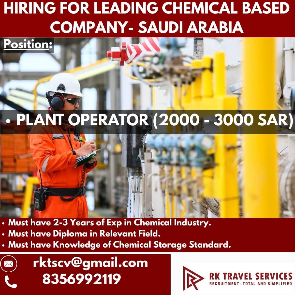 HIRING FOR LEADING CHEMICAL BASED COMPANY-SAUDI ARABIA
