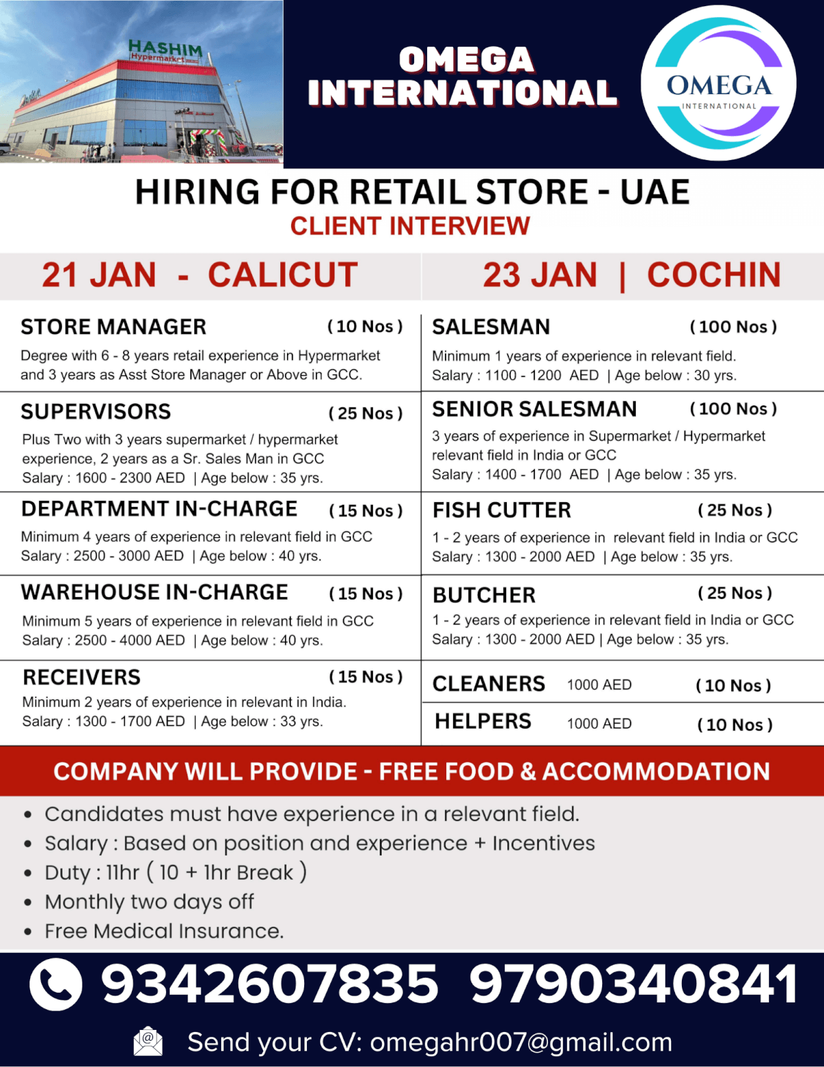 HIRING FOR RETAIL STORE IN UAE