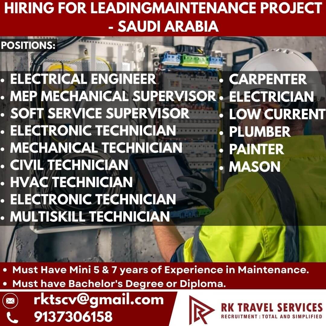 HIRING FOR LEADINGMAINTENANCE PROJECT SAUDI ARABIA