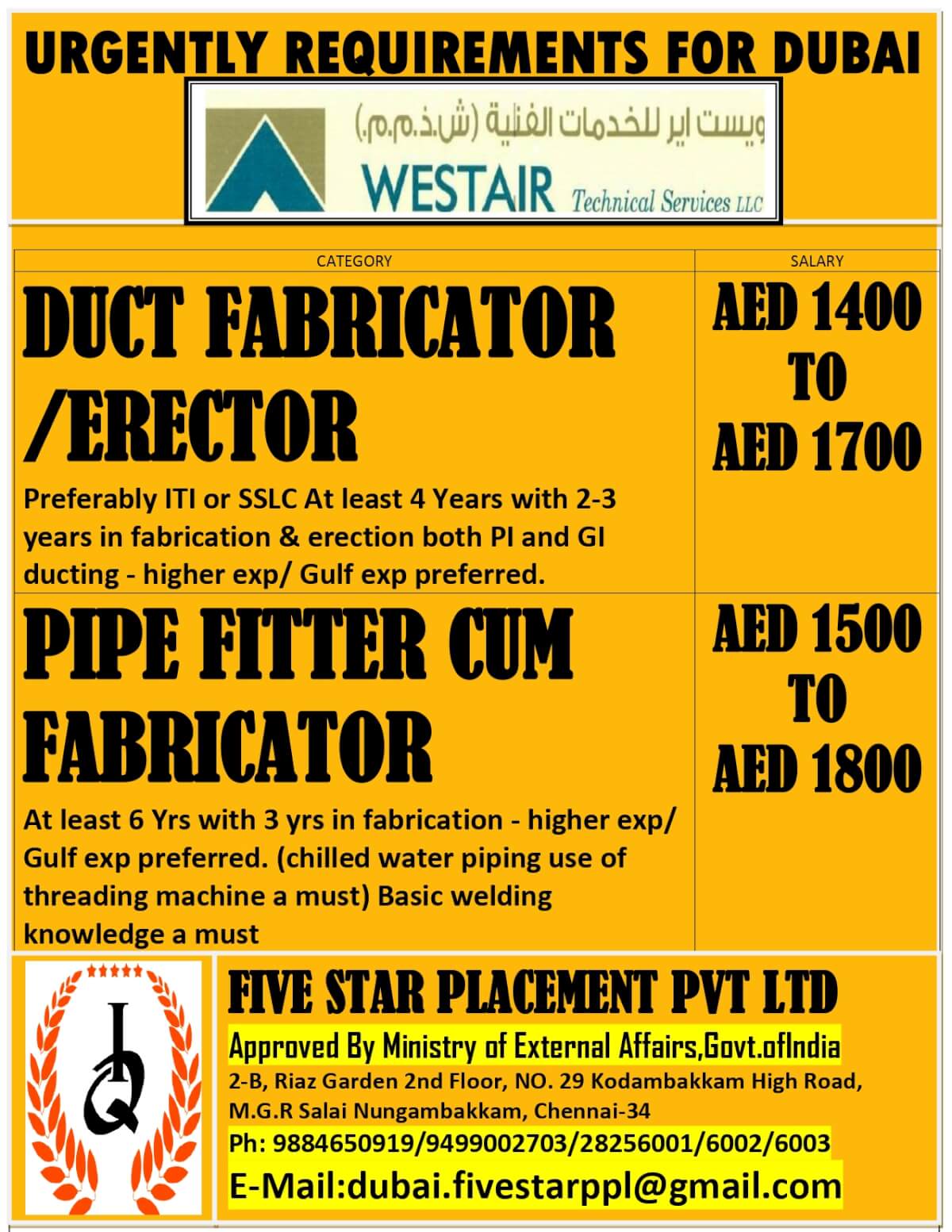 URGENT REQUIREMENT FOR DUBAI