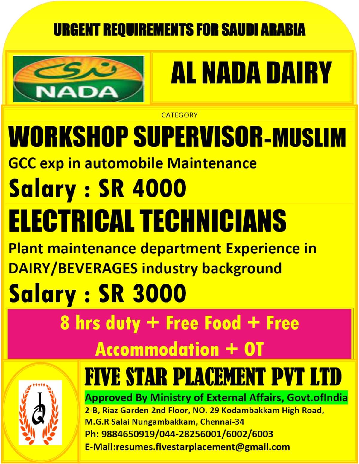 URGENT REQUIREMENT FOR SAUDI ARABIA
