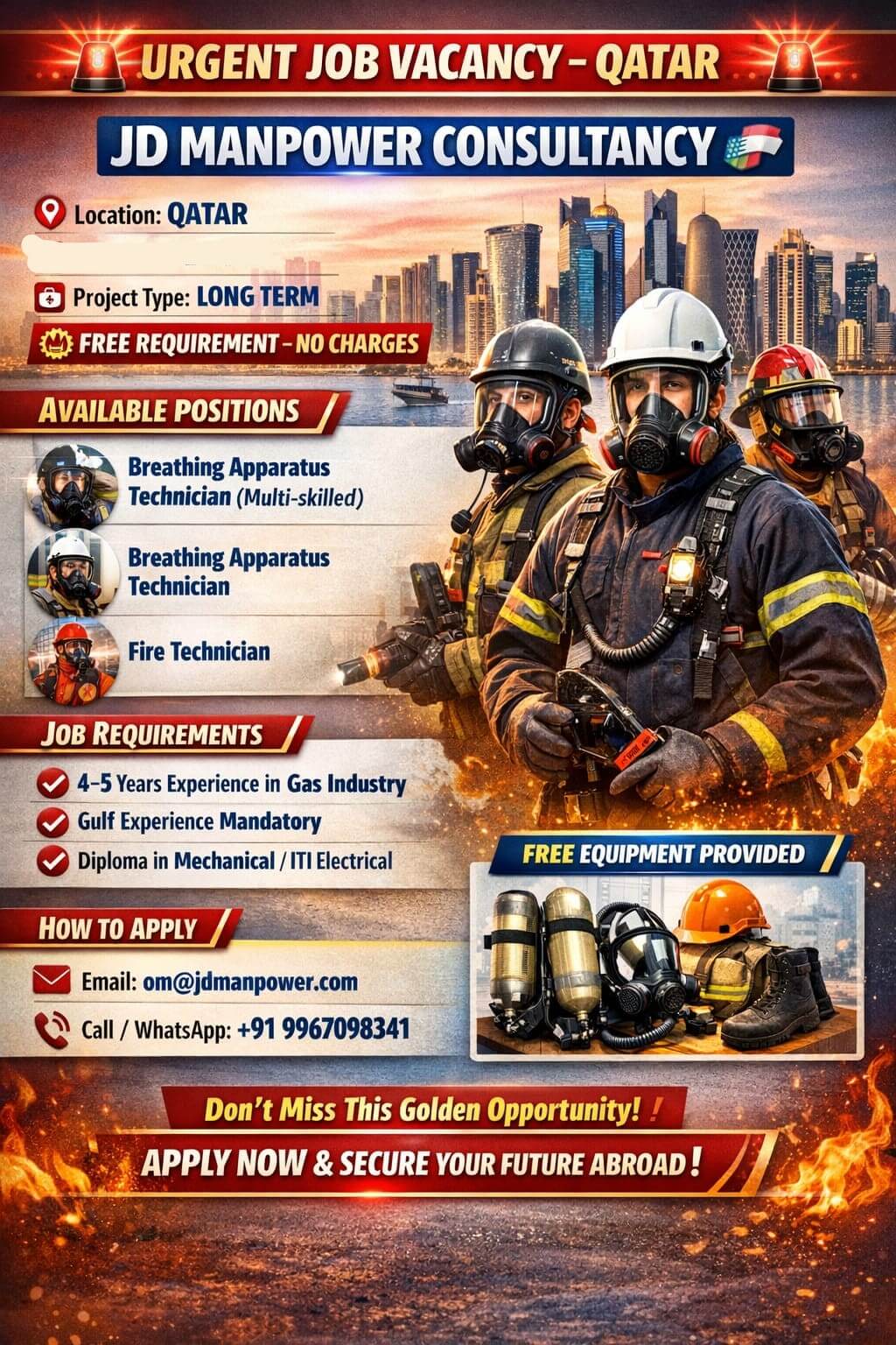 URGENT JOB VACANCY – QATAR ( FREE REQUIPMENT PROVIDED)