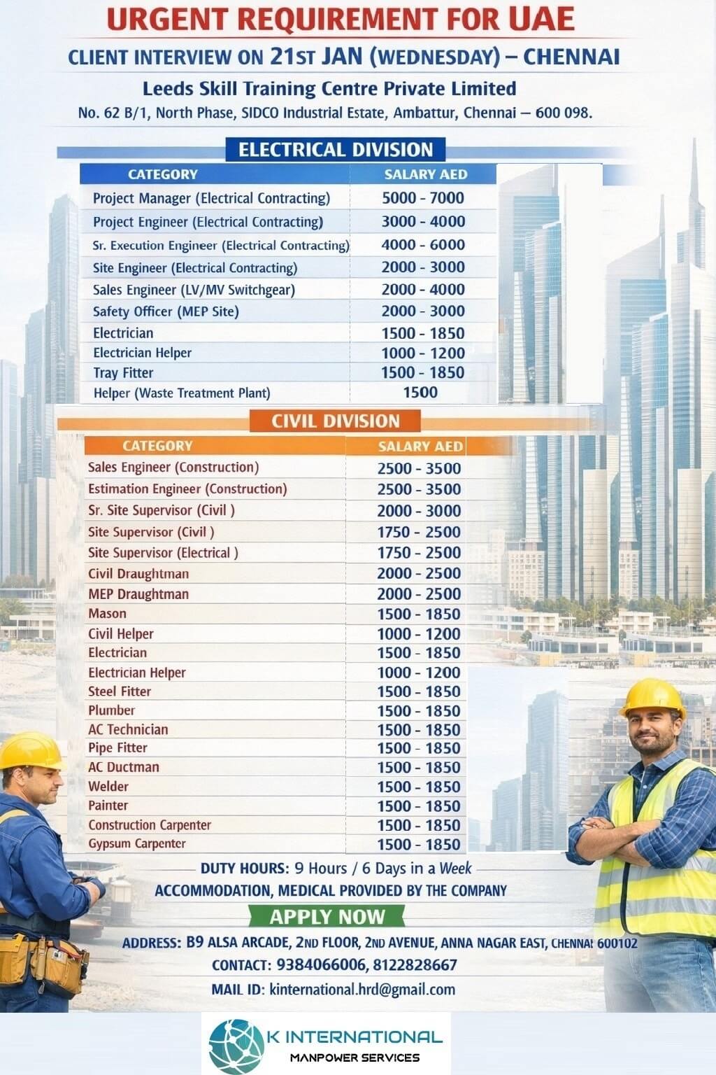 URGENTLY REQUIRED FOR UAE