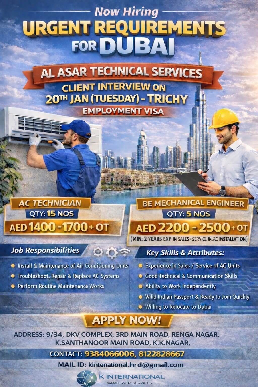 URGENT REQUIRED FOR DUBAI