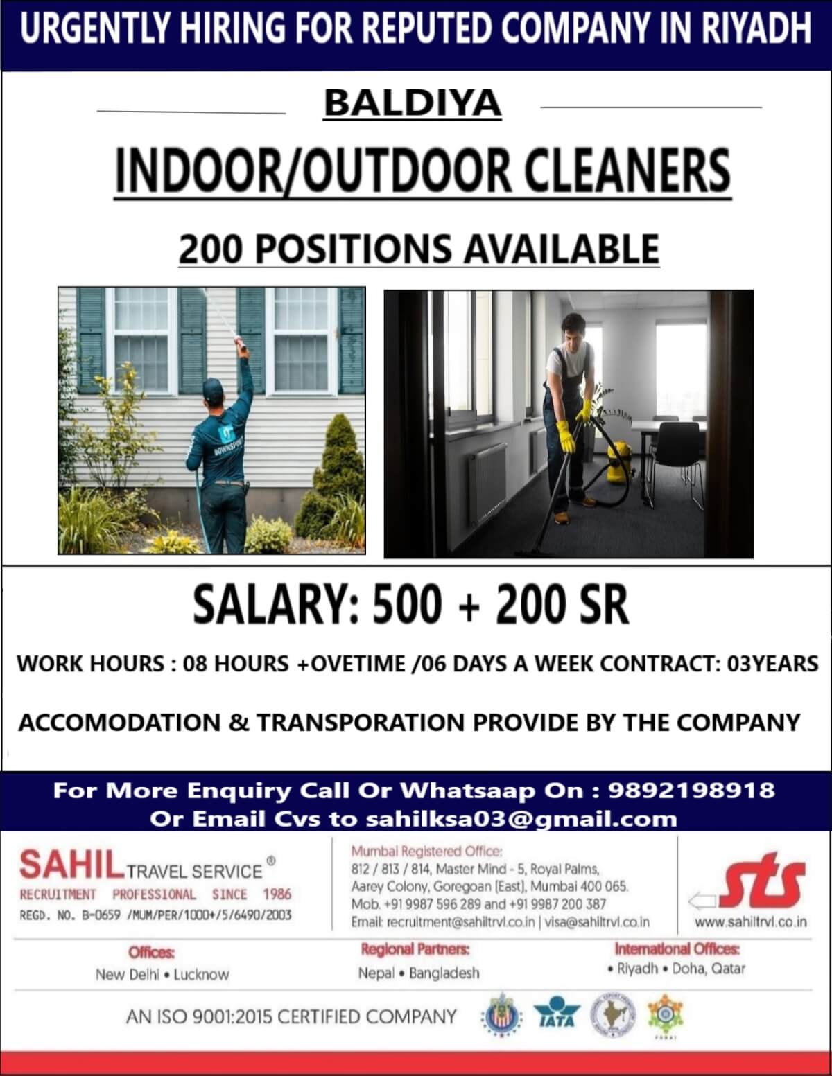 URGENTLY HIRING FOR REPTED COMPANY IN RIYADH