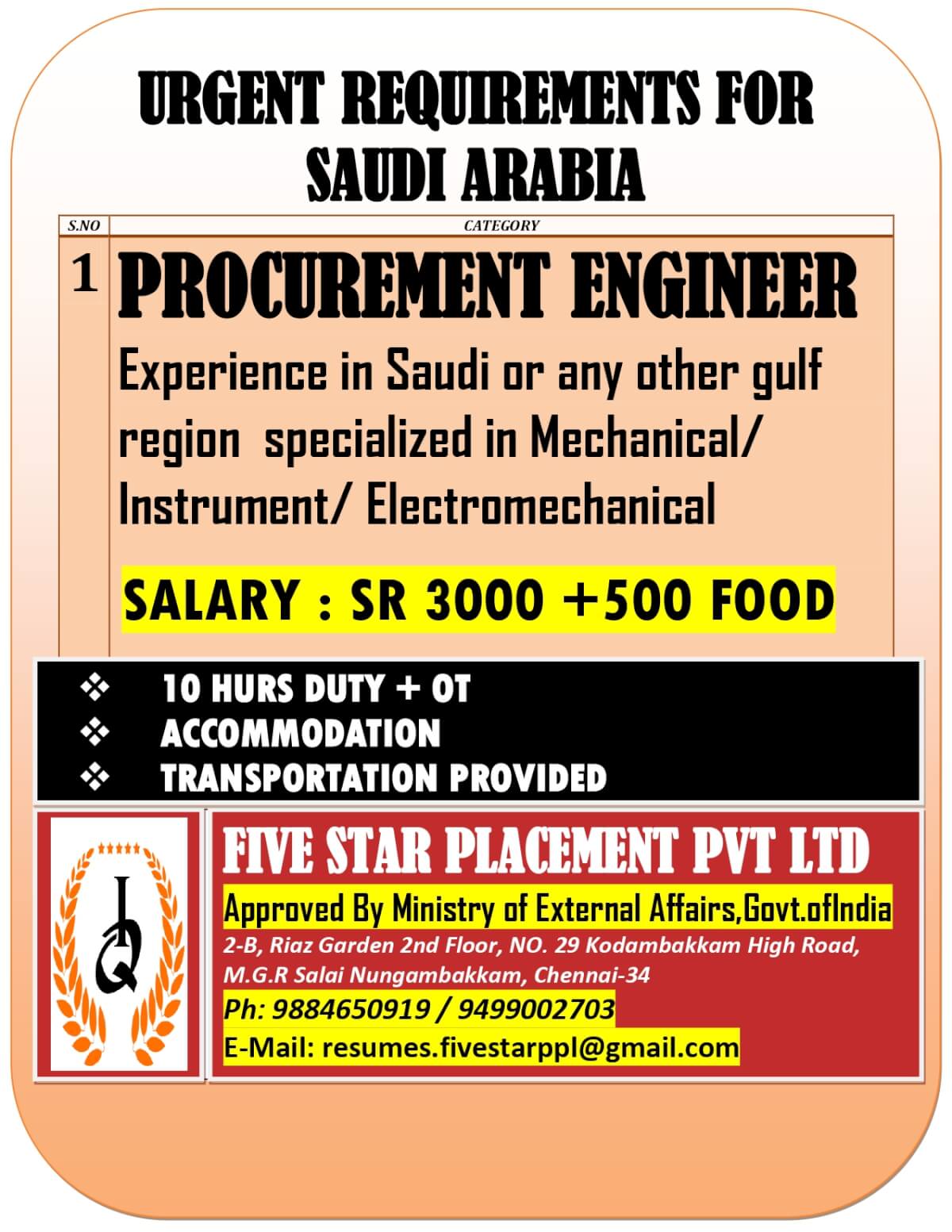 URGENT REQUIREMENT FOR SAUDI ARABIA