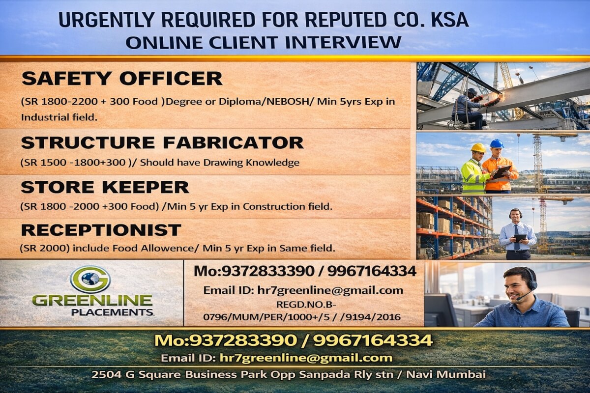 URGENTLY REQUIRED FOR REPUTED CO. KSA