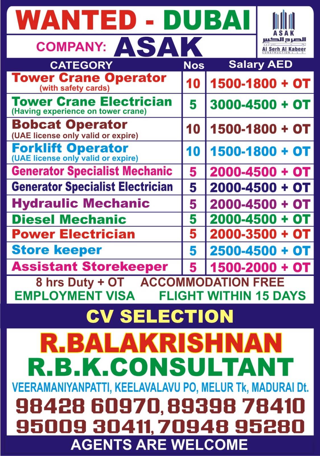 URGENT REQUIREMENT FOR DUBAI