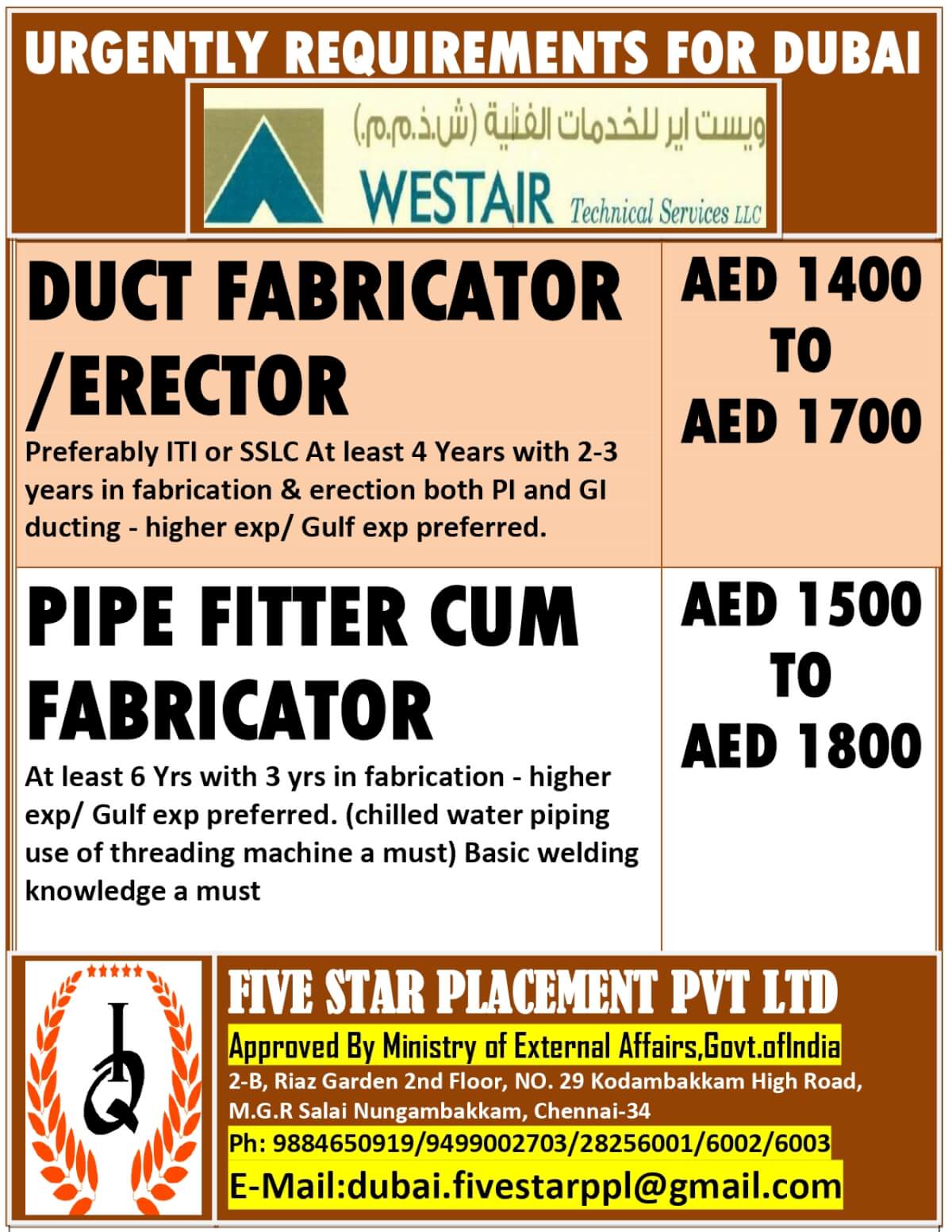 URGENT REQUIREMENT FOR DUBAI