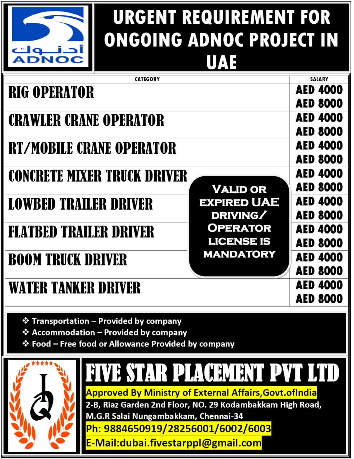 URGENT REQUIREMENT FOR DUBAI