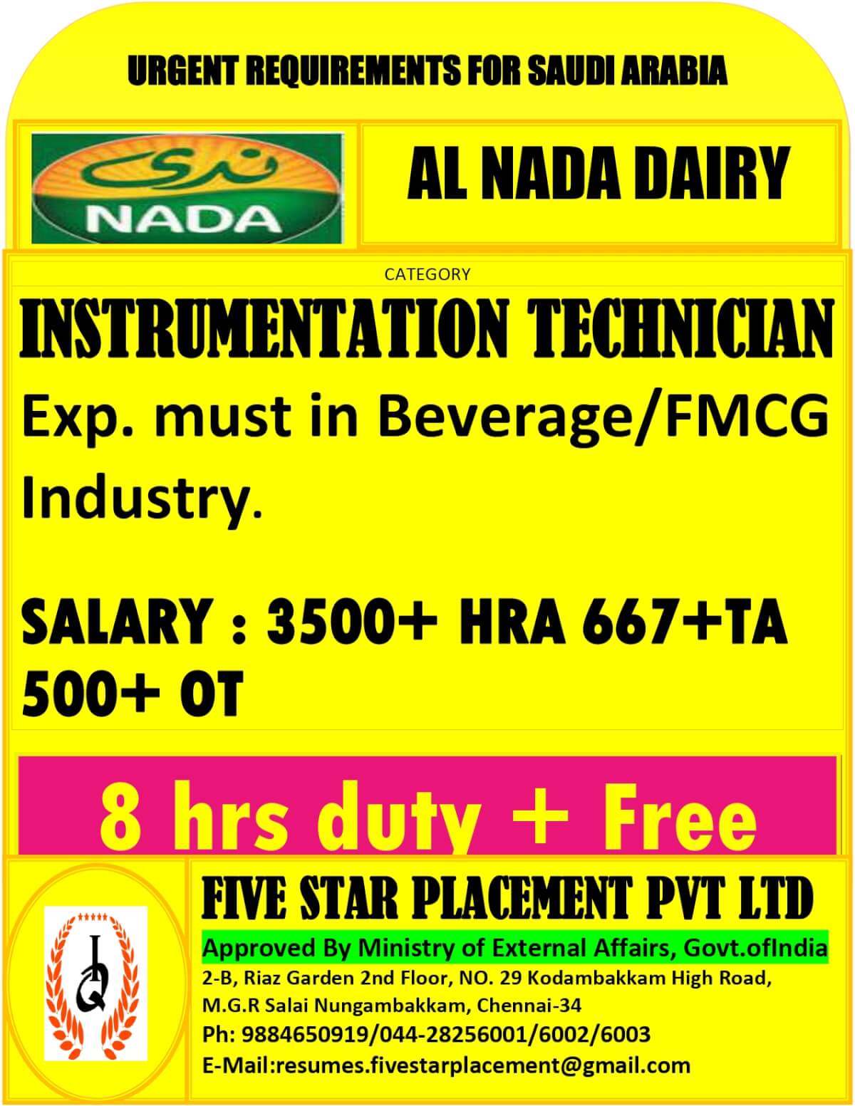 URGENT REQUIREMENT FOR SAUDI ARABIA