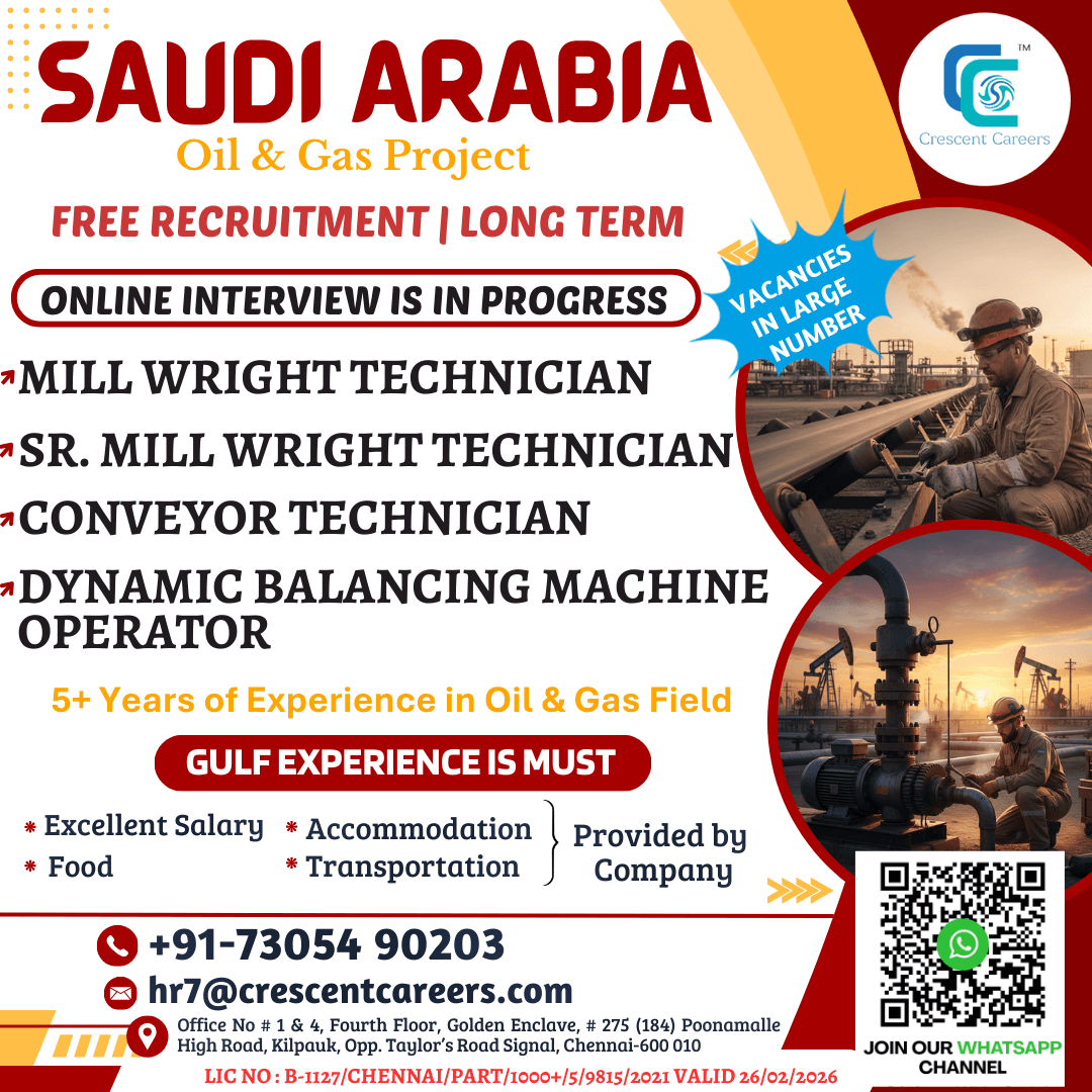 FREE RECRUITMENT FOR SAUDI ARABIA