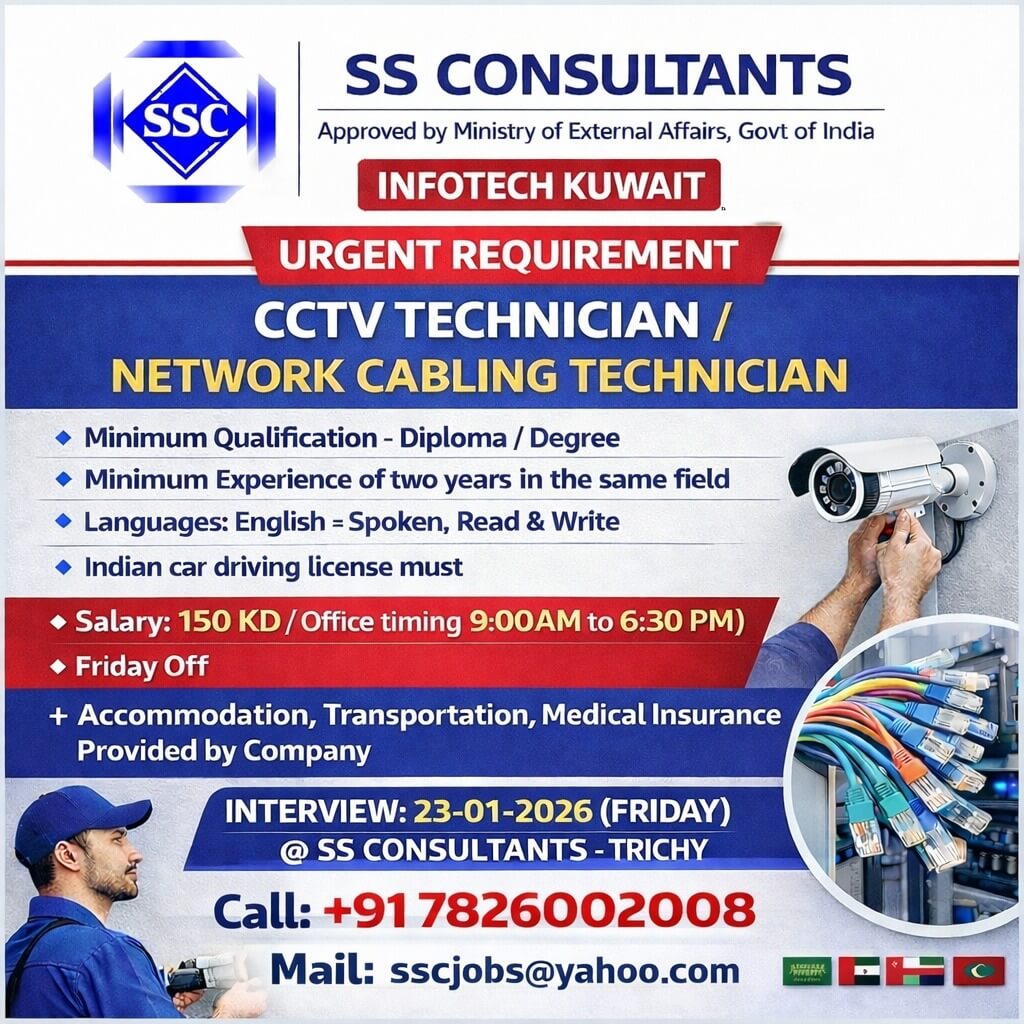 CCTV Technician Jobs in Kuwait – Urgent Gulf Requirement | SS Consultants