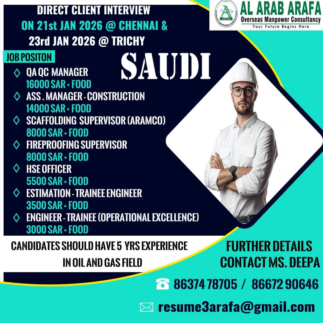 DIRECT CLIENT INTERVIEW ON 21.01.2026 @ CHENNAI & 23.01.2026 @ TRICHY