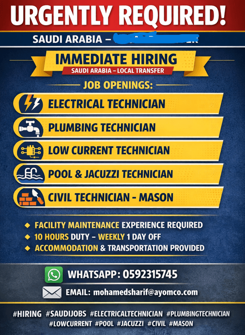 urgently hiring - saudi arabia