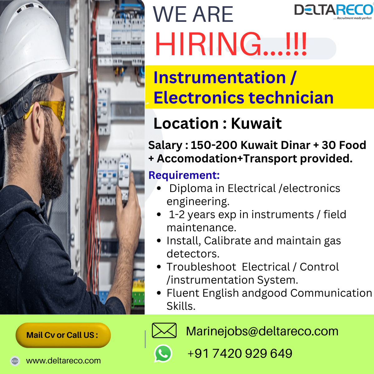 Hiring Instrumentation  Electronics Technician  for kuwait