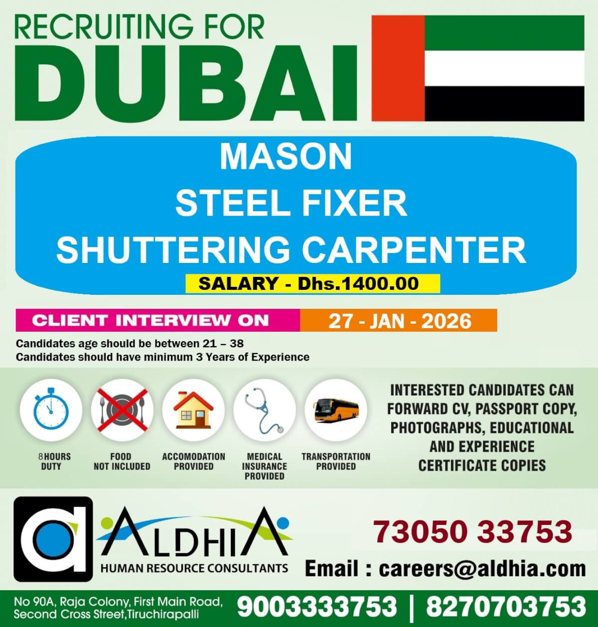 Mason, Steel Fixer and Shuttering carpenter