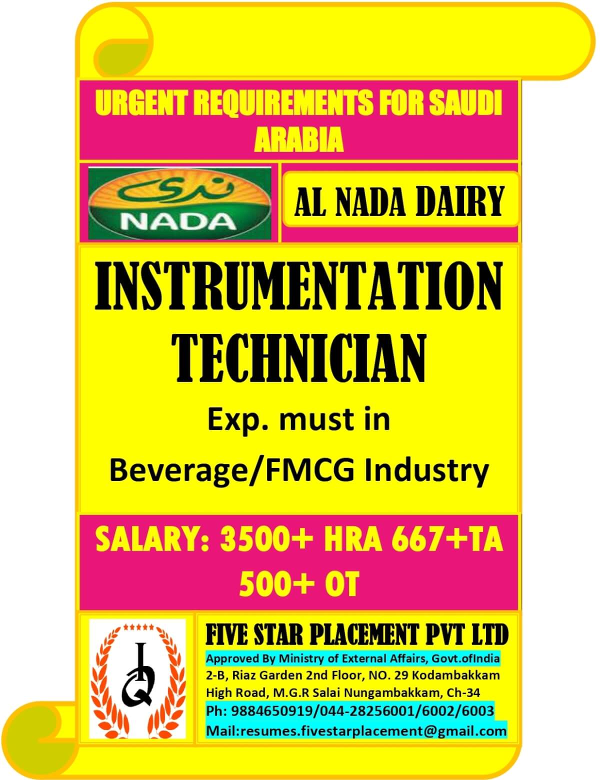 URGENT REQUIREMENT FOR SAUDI ARABIA