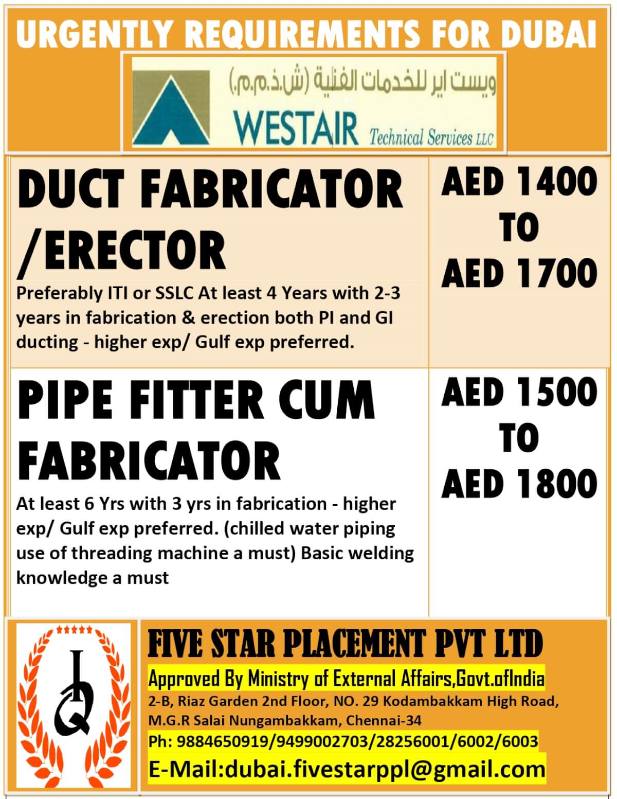 URGENT REQUIREMENT FOR DUBAI