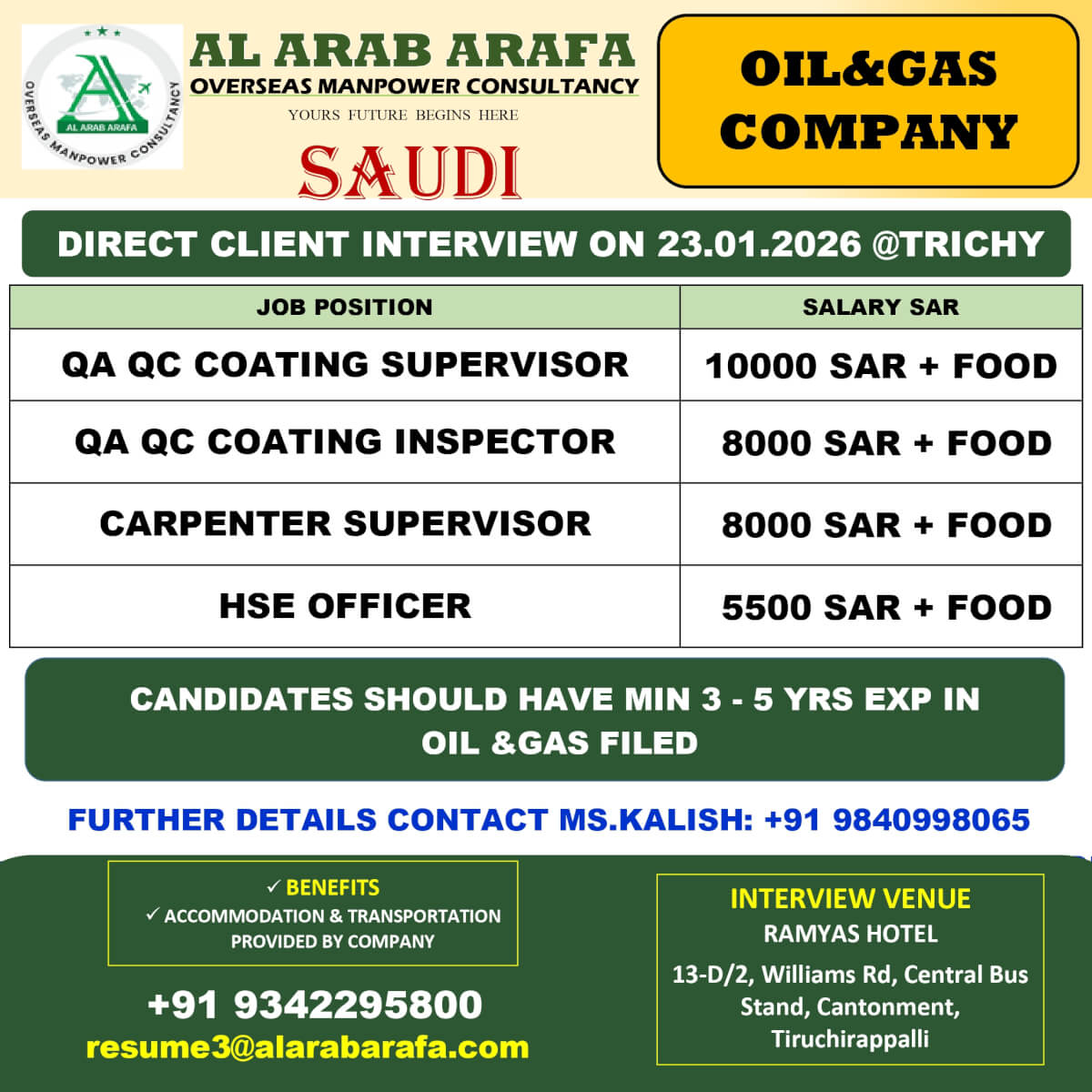 DIRECT CLIENT INTERVIEW ON 23.01.2026 @TRICHY